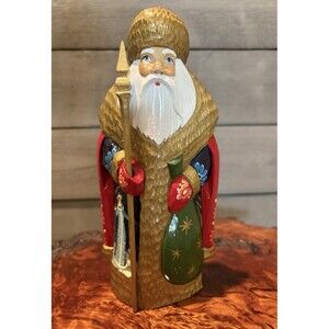 Russian Hand Carved Wooden Santa Claus Figurine Signed